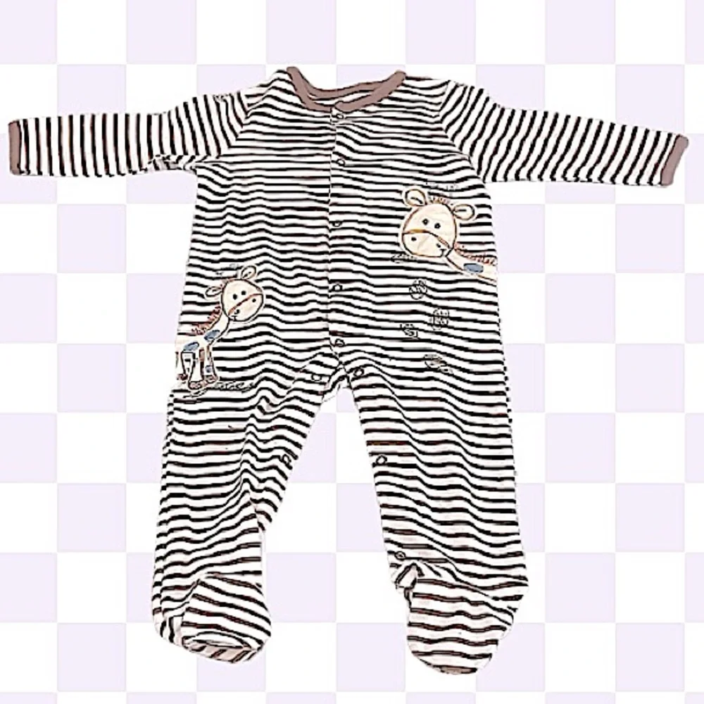 Baby 9 Month Footies Onsie PJs Brown & Crean Striped Giraffe by Little Me (New)
